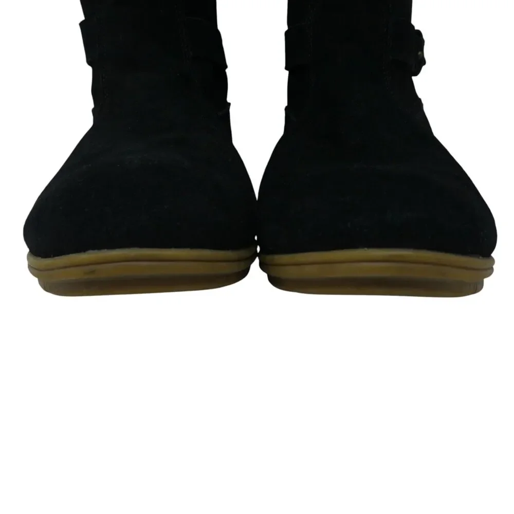 Lands End Black Suede Faux Fur Lined Wedge Heel Tall Winter Boots Womens 10